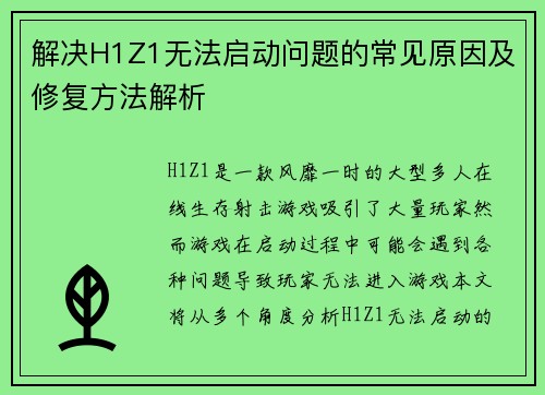 解决H1Z1无法启动问题的常见原因及修复方法解析